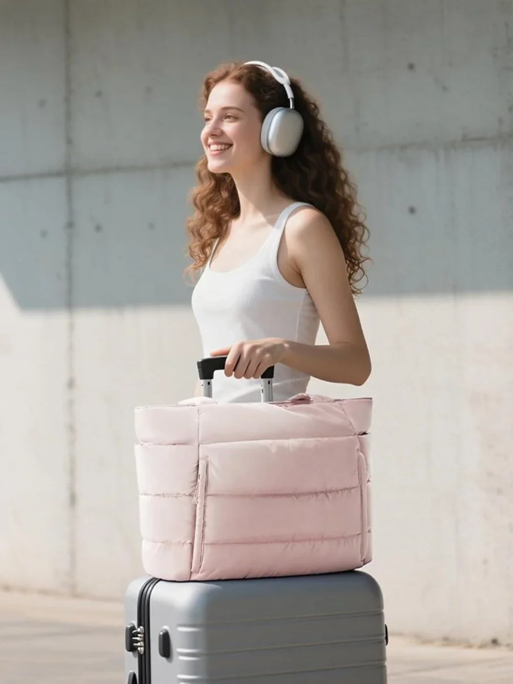 👜Women's Pink Puffer Tote Bag 16 Pockets Work Gym Travel Laptop Handbag Purse